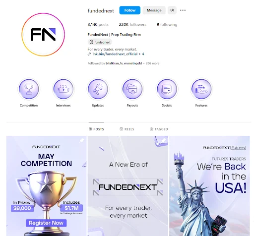 Fundednext official Instagram account