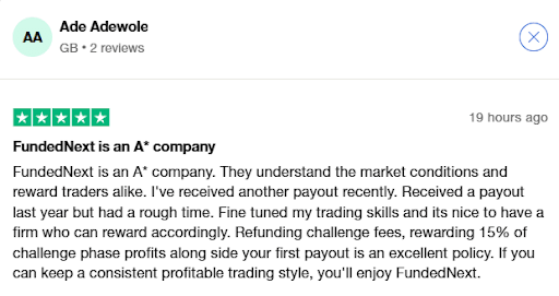 Fundednext trustpilot review 1