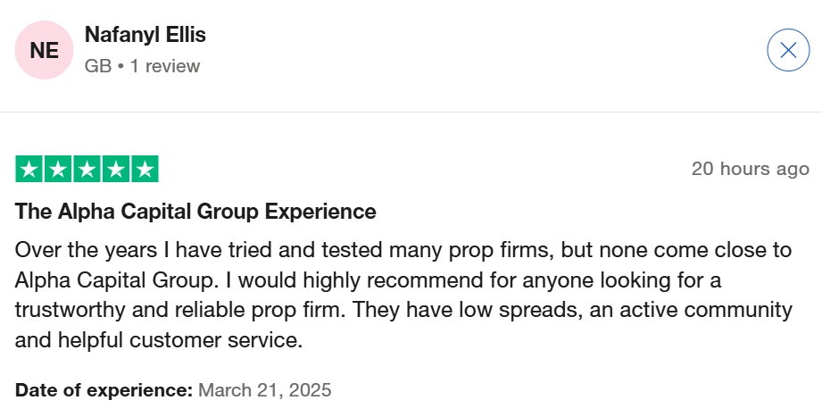 Trustpilot review 2 - alpha capital group